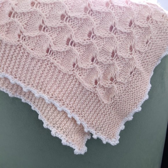 Hand Knitted Peach Bamboo Baby Blanket. - Picture 4 of 4